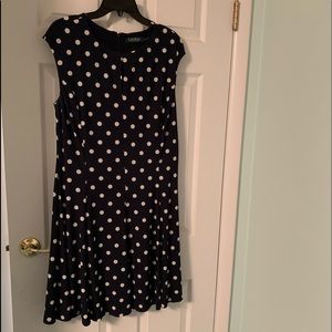 Ralph Lauren - Navy & white polka dot flare dress